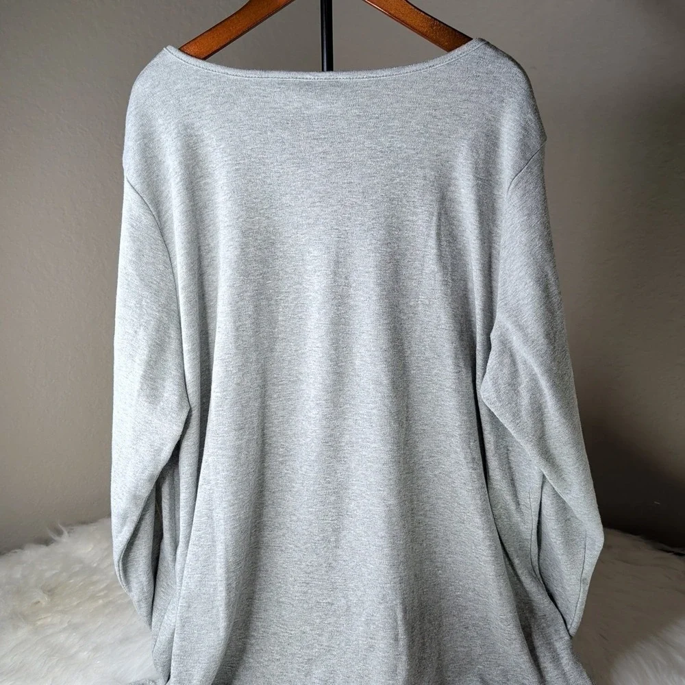 Quacker Factory Top Women 1X Grey Rhinestone Christmas Tree Long Sleeve Festive